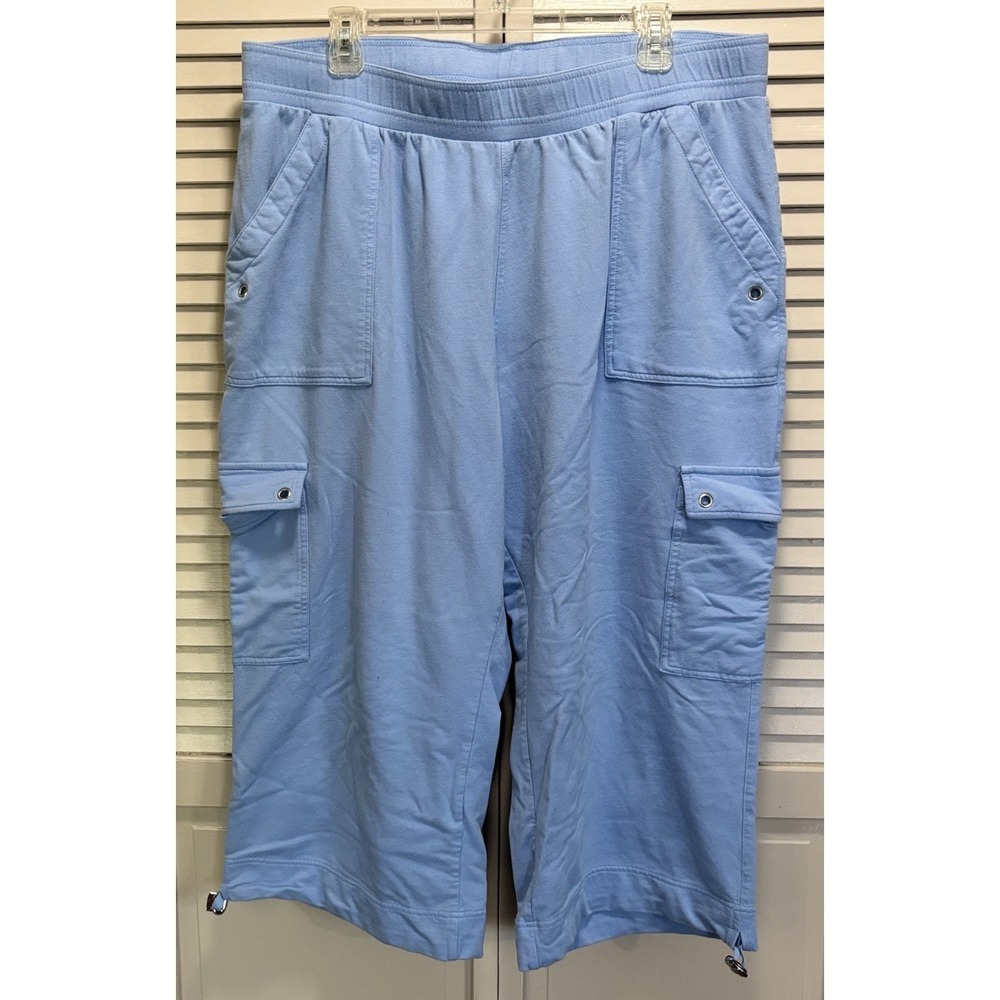 Venezia Capri Sweat Pant Casual Baby Blue Zip Size 22/24W High Rise Cargo Pocket